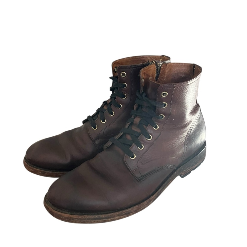 Frye Men's Bowery Lace-Up Side-Zip Boots - Size 9.5 - Brown Antiqued Leather - Picture 10 of 16